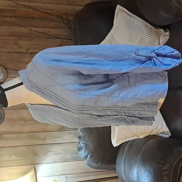 Ecologie Blue Linen Tunic Top Blouse with Adjustable Sleeves Size M - Picture 4 of 8